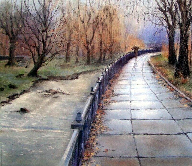 Person Walking on Bridge — Gray