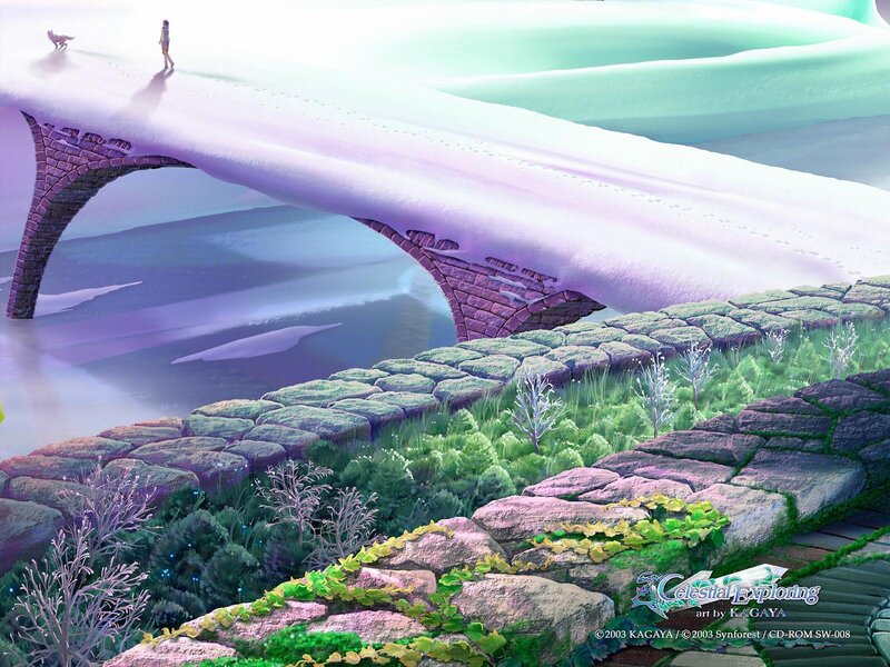 Person Walking on Bridge — Green, Serene
