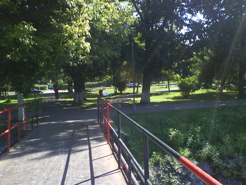 Person Walking on Bridge — Green
