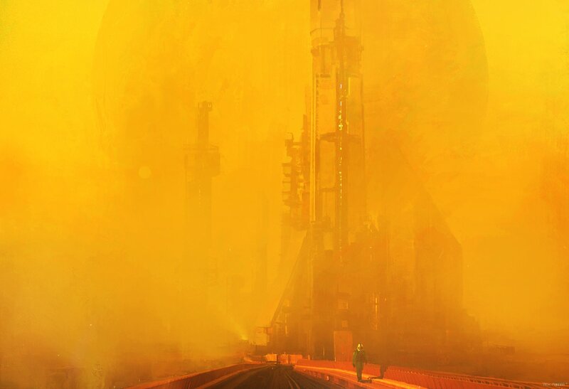 Person Walking on Bridge — Yellow, Dramatic