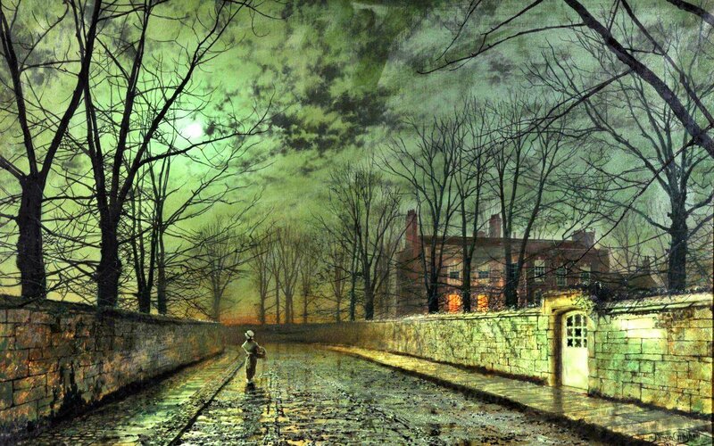 Person Walking on Cobblestone Path — Green