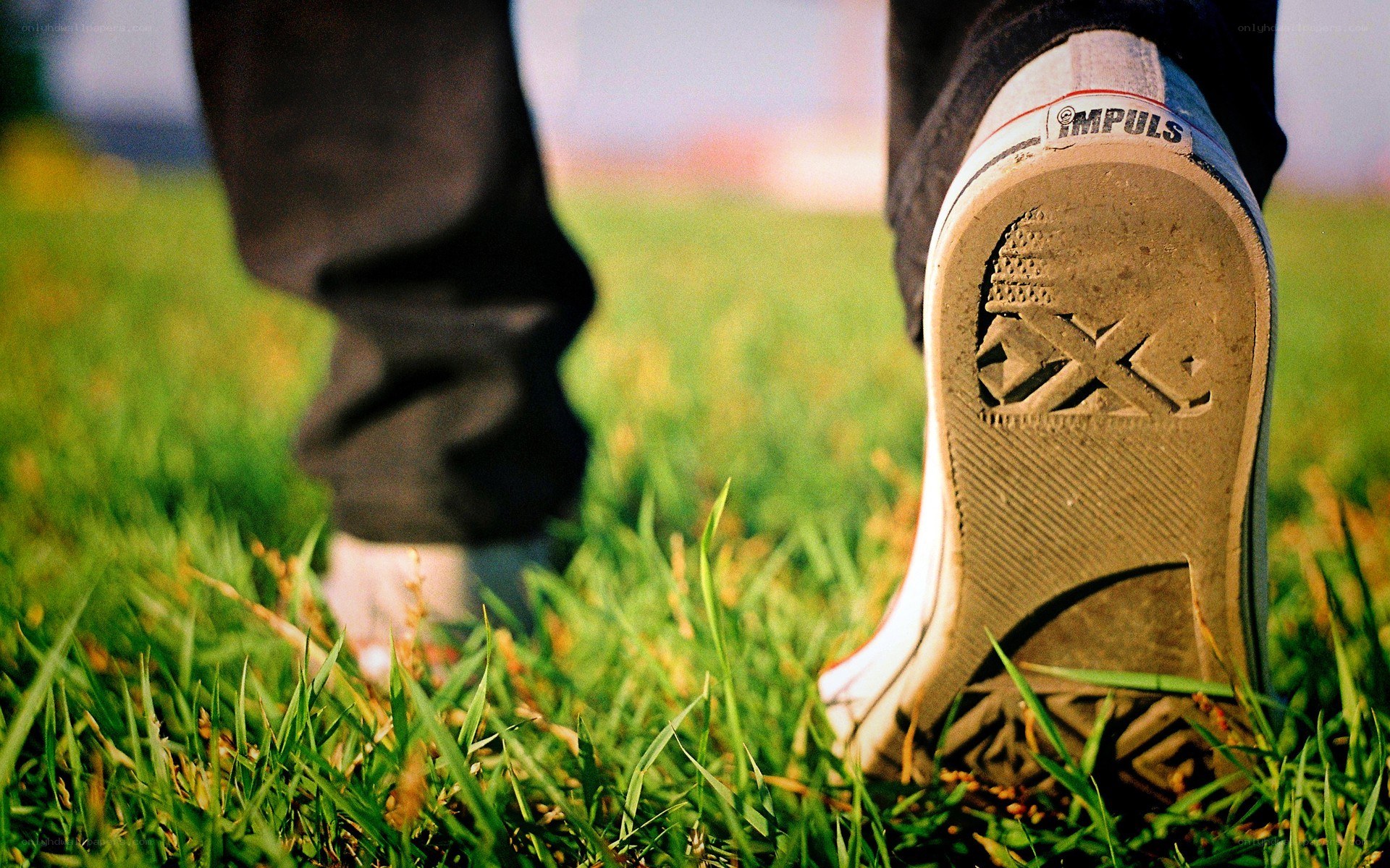person walking on grass