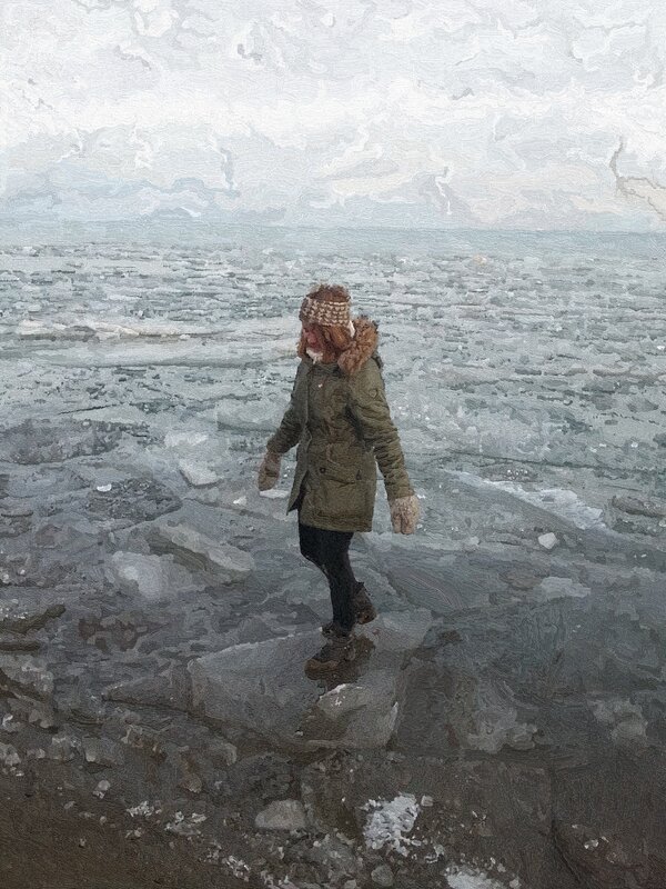 Person Walking on Ice — Gray