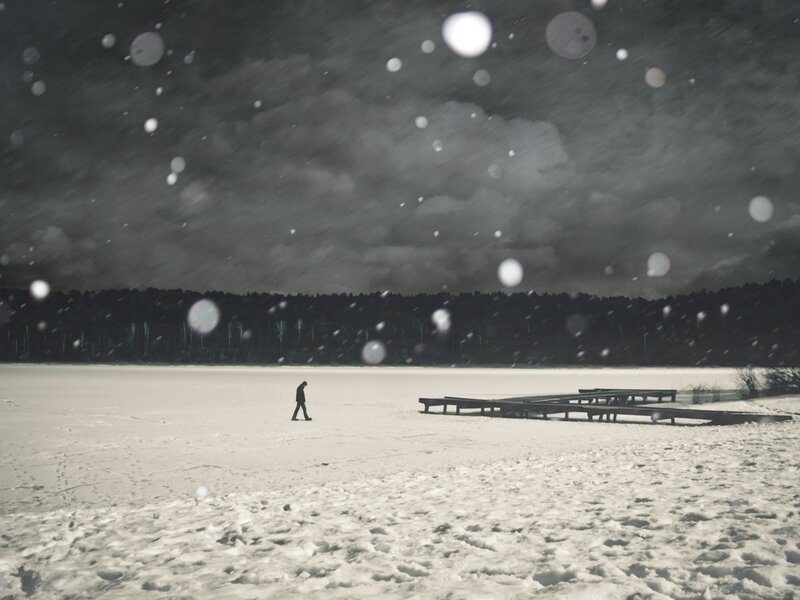 Person Walking on Ice
