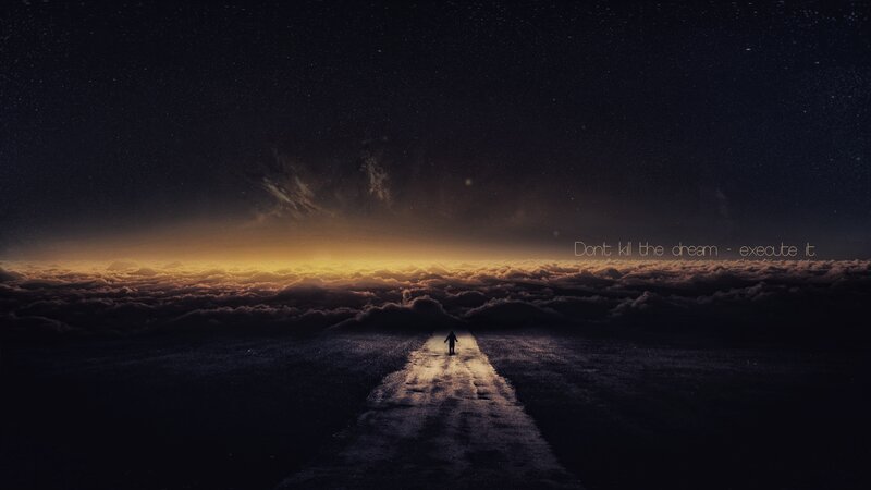 Person Walking on Path — Black, Dramatic, Night, Digital Art