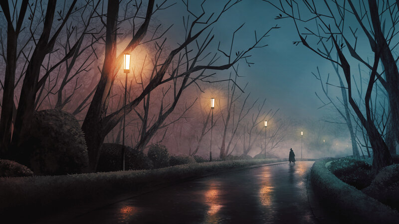 Person Walking on Path — Dark Blue
