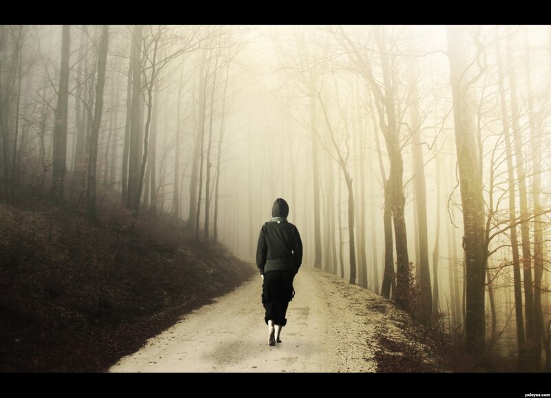 Person Walking on Path — Gray
