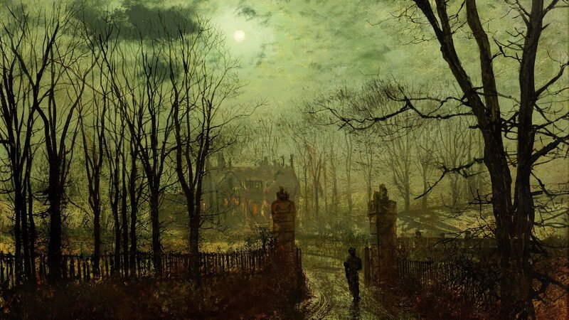 Person Walking on Path — Green, Eerie
