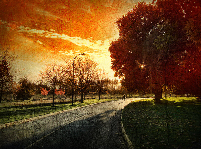 Person Walking on Path — Orange, Dramatic