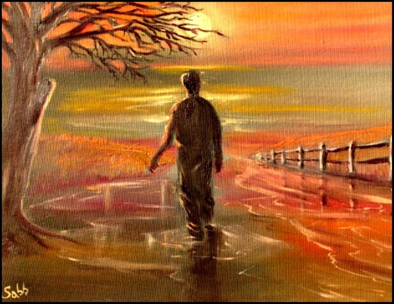 Person Walking on Path — Orange, Serene, Sunset