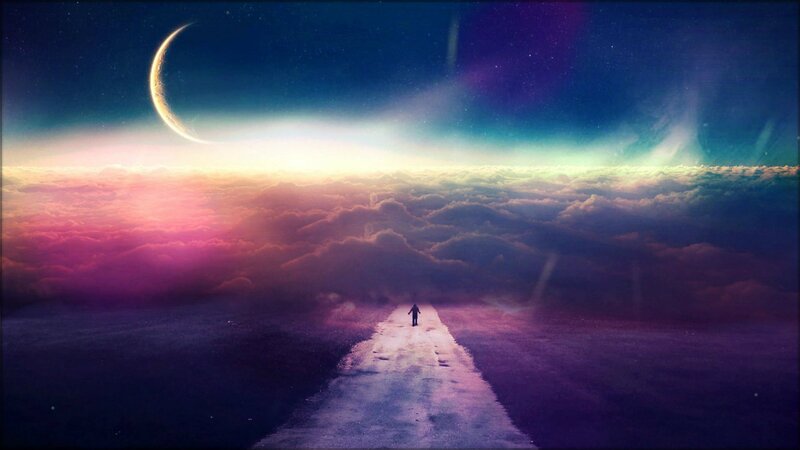 Person Walking on Path — Purple, Serene