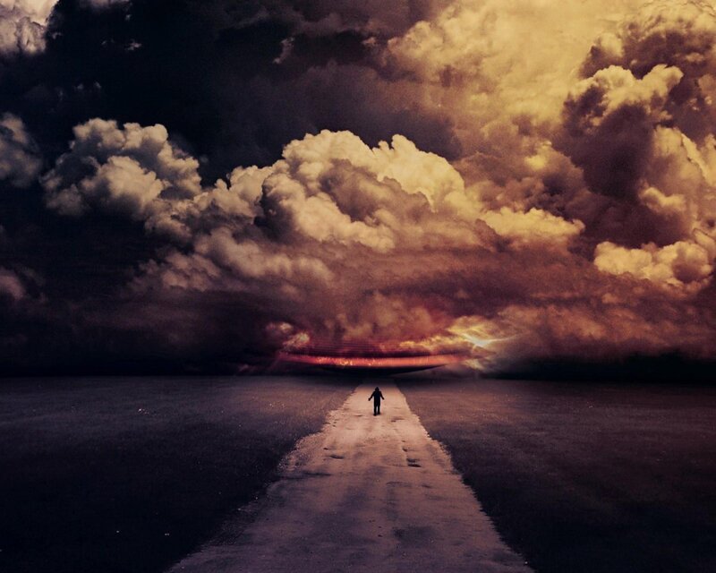 Person Walking on Path — Purple