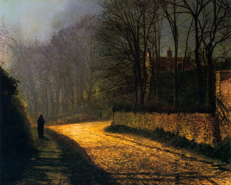 Person Walking on Path — Yellow, Dramatic, Night