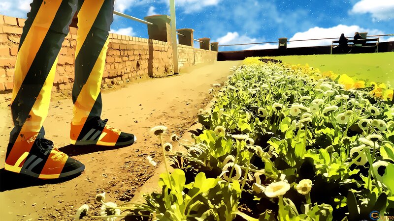 Person Walking on Path — Yellow, Serene, Afternoon
