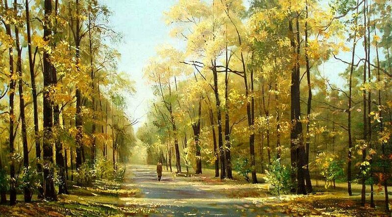 Person Walking on Path — Yellow, Serene, Autumn