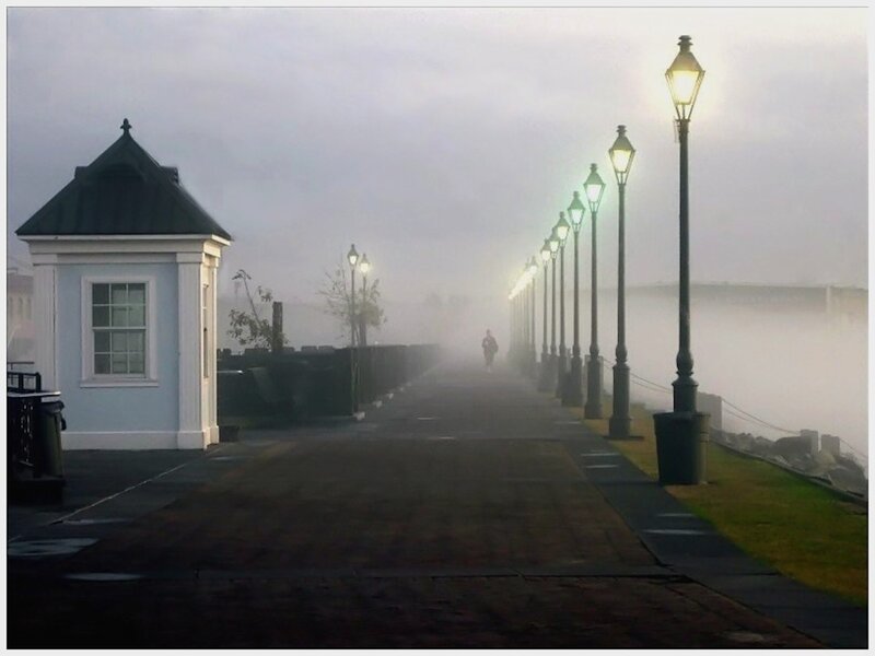 Person Walking on Pier — Gray