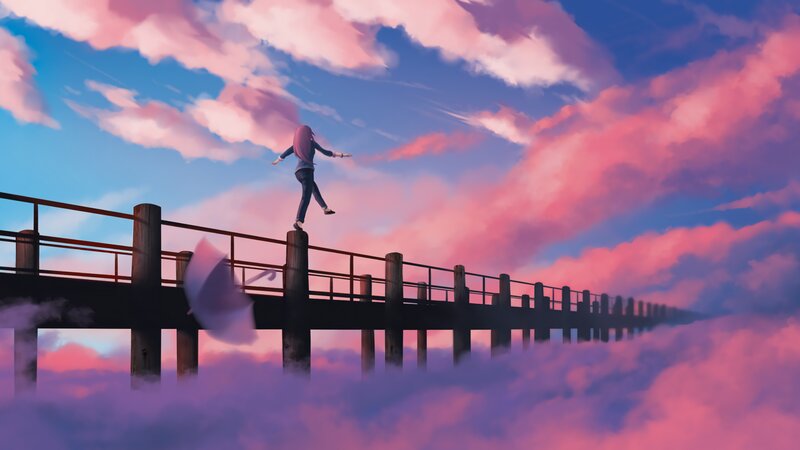 Person Walking on Pier — Pink