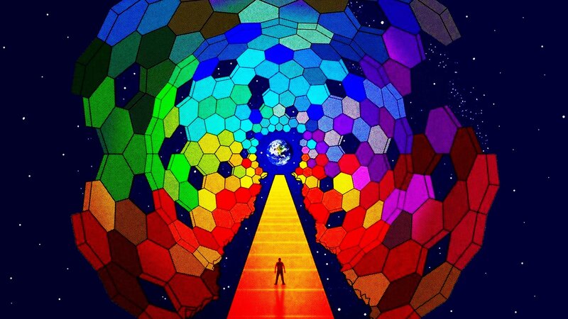 Person Walking on Rainbow Path — Red