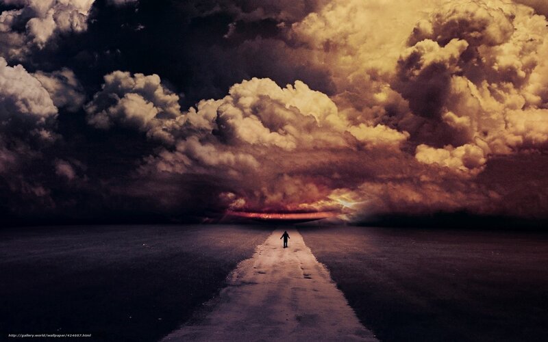 Person Walking on Road — Black, Dramatic, Night, Digital Art