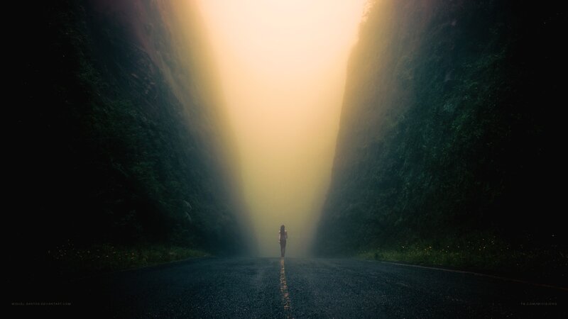 Person Walking on Road — Black, Dramatic, Night