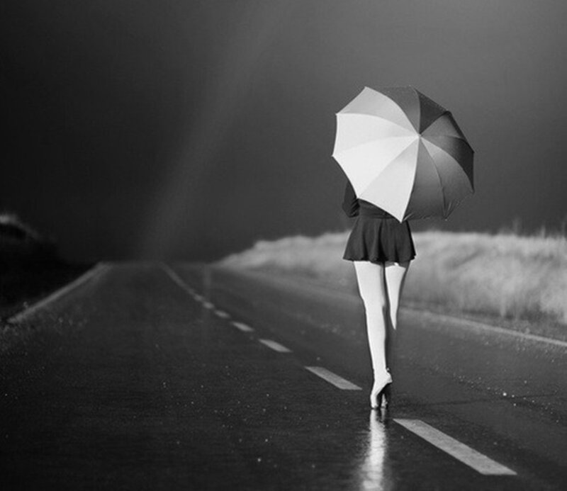 Person Walking on Road — Black, Dramatic
