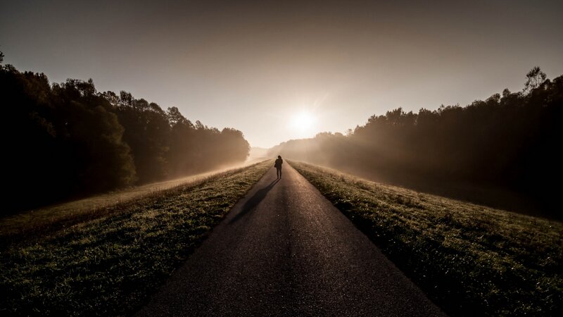 Person Walking on Road — Brown, Serene