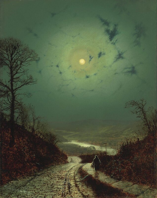 Person Walking on Road — Green, Dramatic, Night