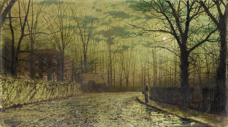 Person Walking on Road — Green, Somber