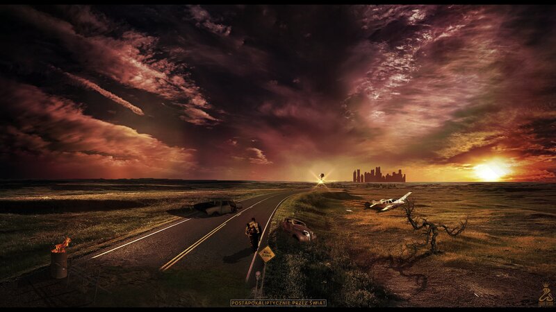 Person Walking on Road — Red, Dramatic