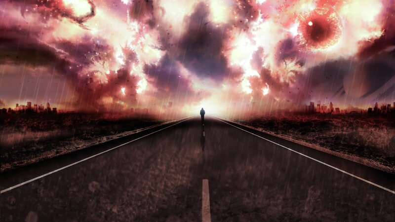Person Walking on Road — Red