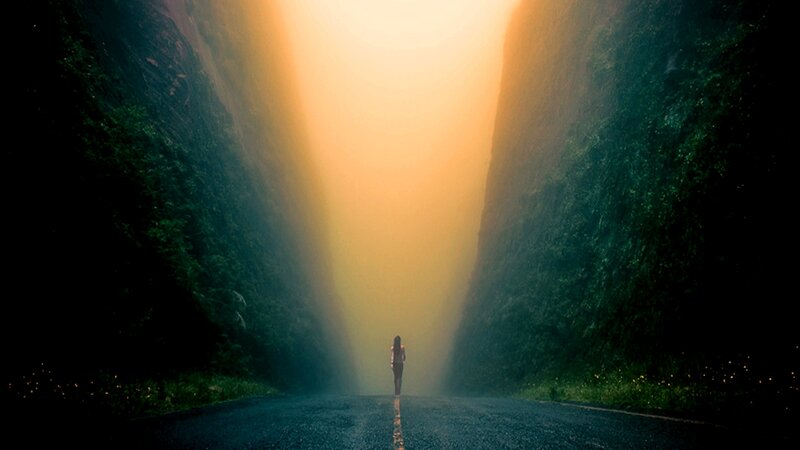Person Walking on Road — Yellow, Dramatic