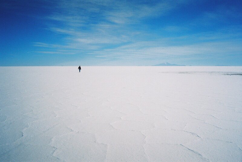 Person walking on salt flat