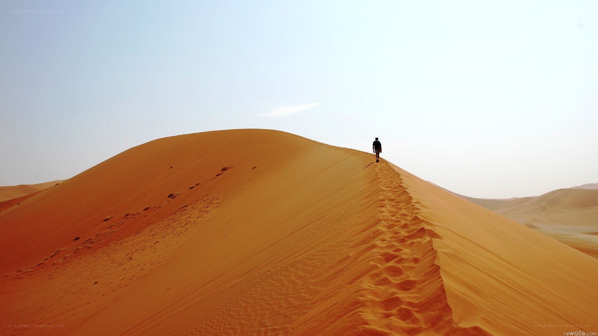 person walking on sand dune