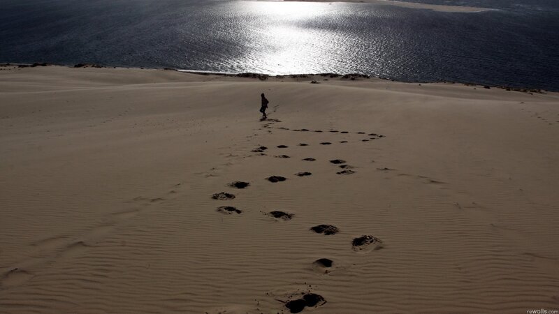 Person Walking on Sand Dune — Brown, Serene, Sunset