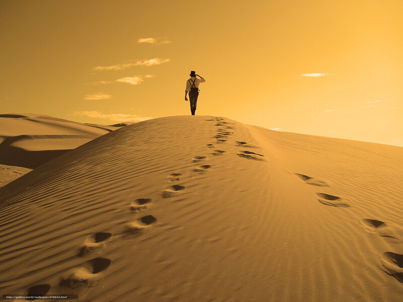 Person Walking on Sand Dune — Yellow