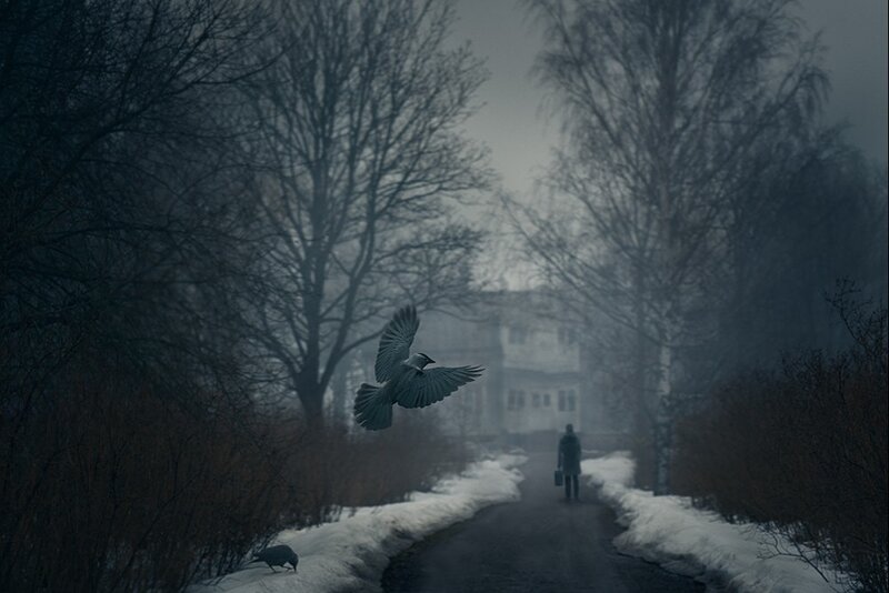 Person Walking on Snowy Path — Gray