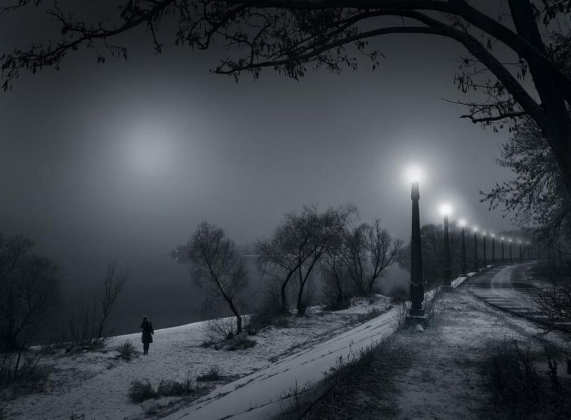 person walking on snowy path