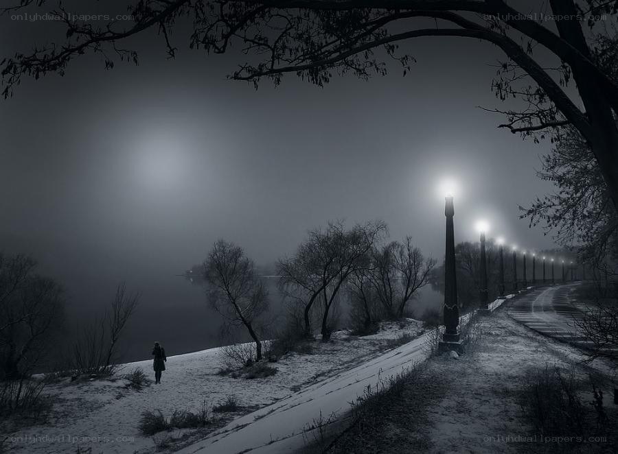 person walking on snowy path