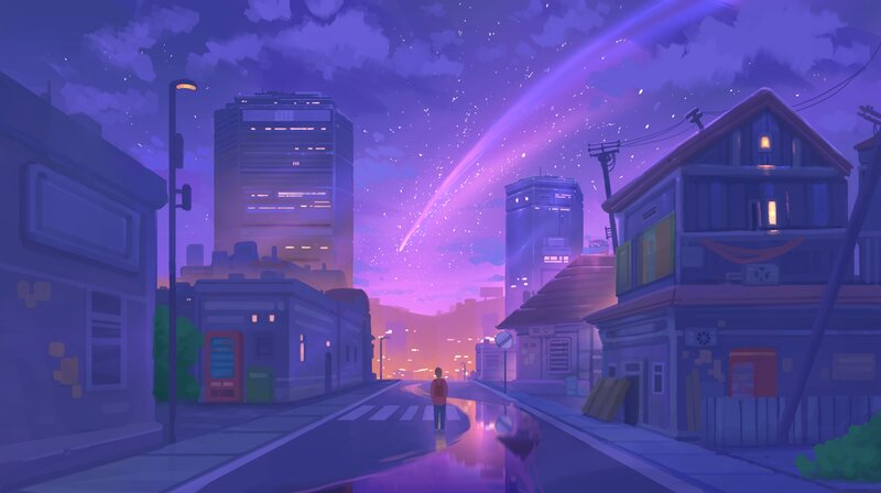 Person Walking on Street — Purple