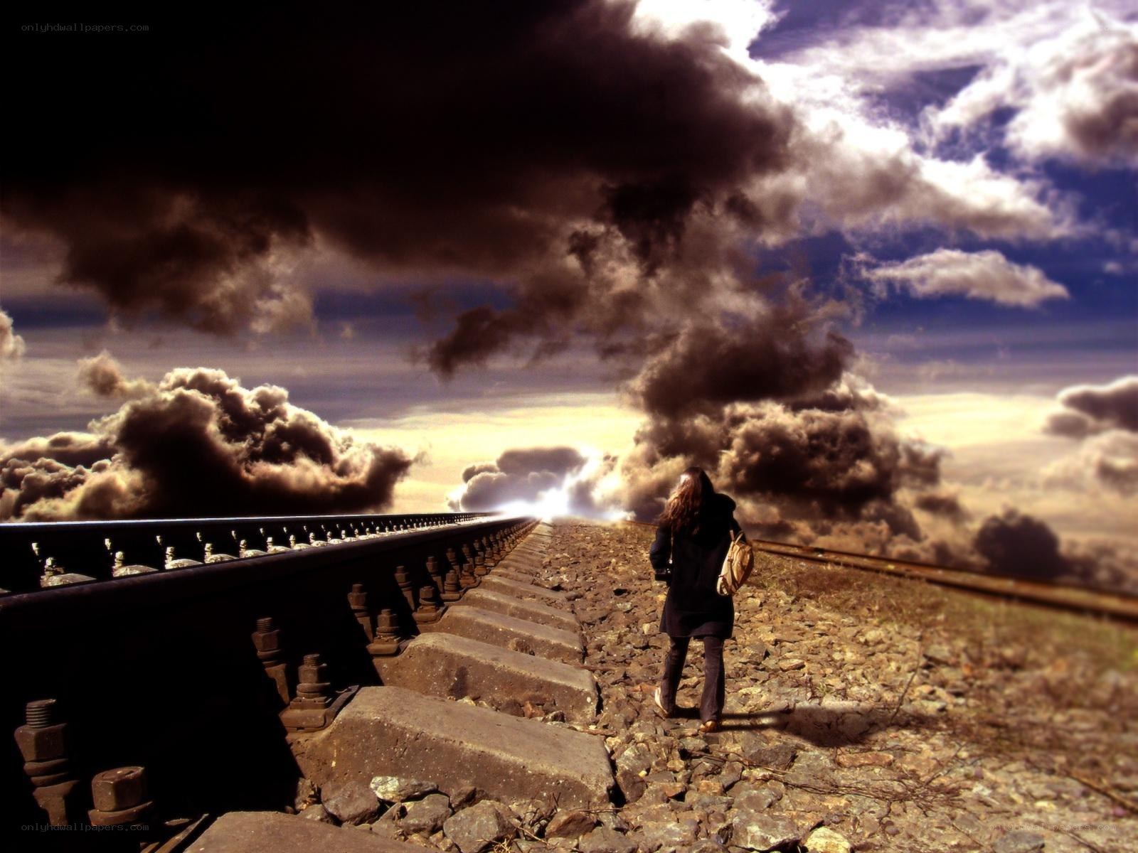 Person walking on train tracks