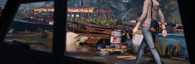 Person Walking Past Debris