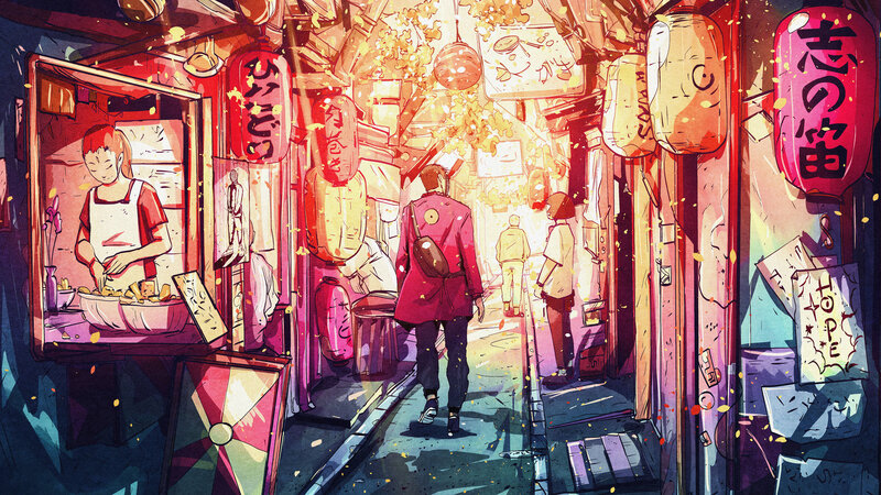 Person Walking Through Alley — Red