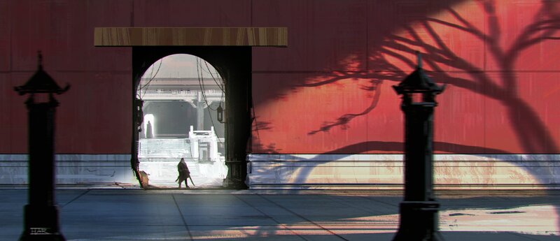 Person Walking Through Archway