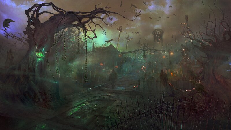 Person Walking Through Cemetery