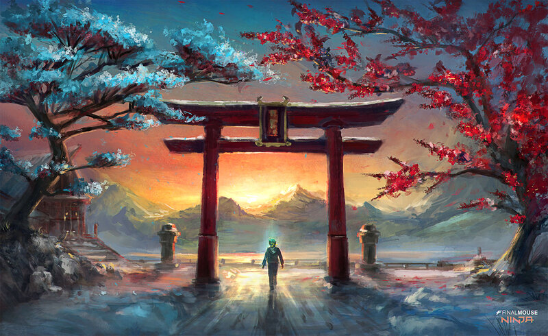 Person Walking Through Torii Gate — Red