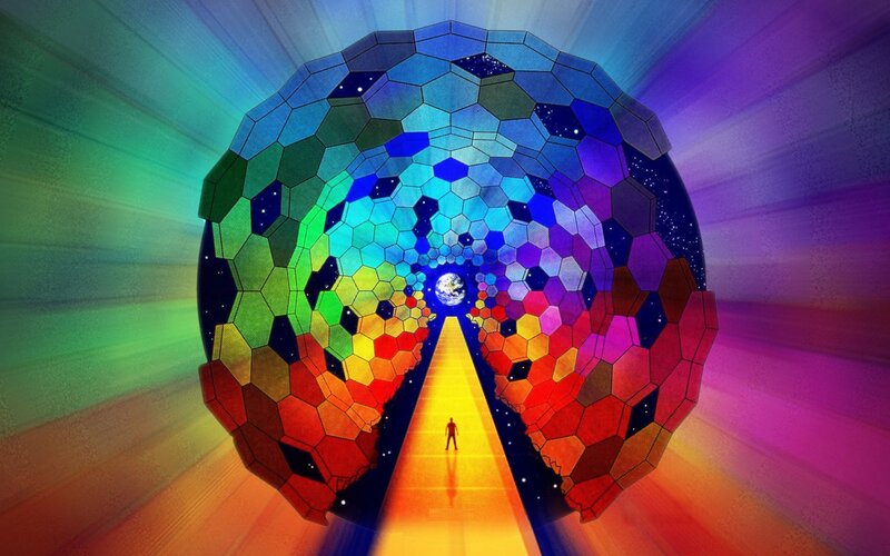 Person Walking Through Tunnel — Yellow, Cosmic