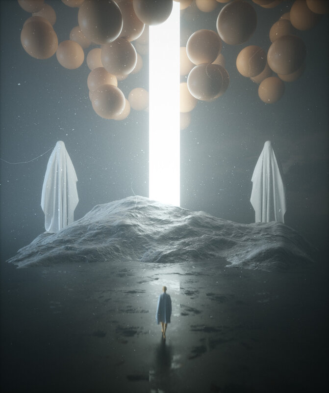 Person Walking Toward Light — Gray