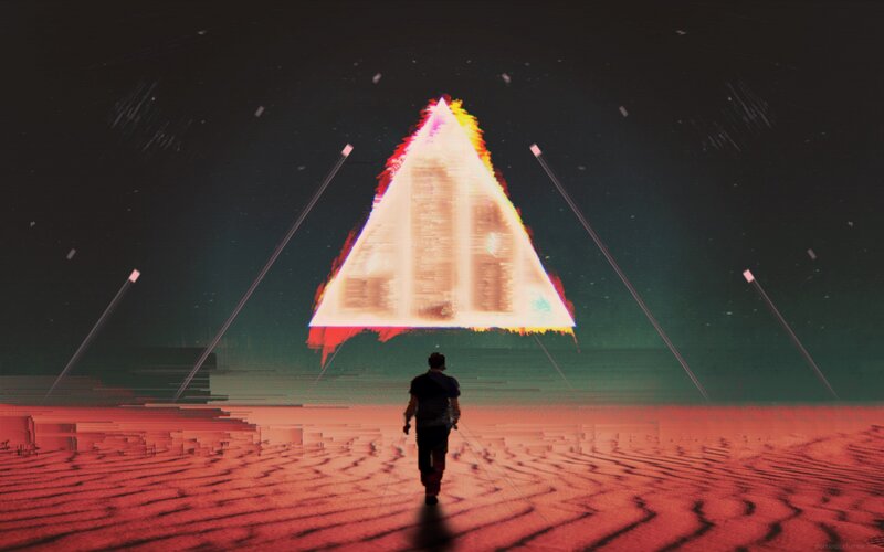 Person Walking Toward Pyramid