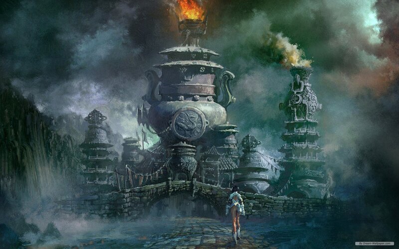 Person Walking Toward Temple