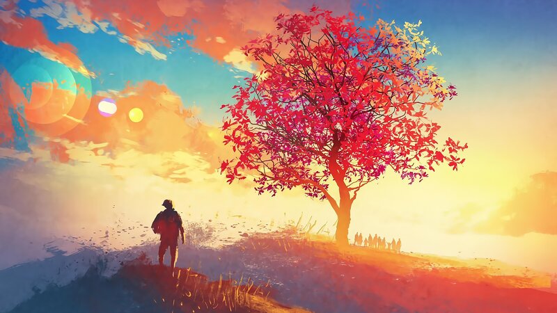Person Walking Toward Tree